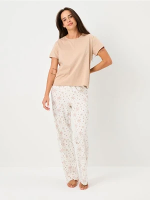 Sinsay - Bawełniana piżama dwuczęściowa z motywem świątecznym - beżowy