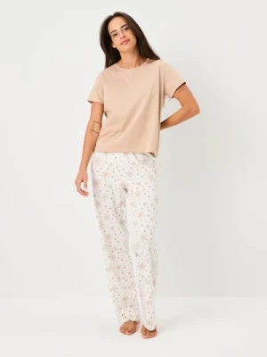 Sinsay - Bawełniana piżama dwuczęściowa z motywem świątecznym - beżowy