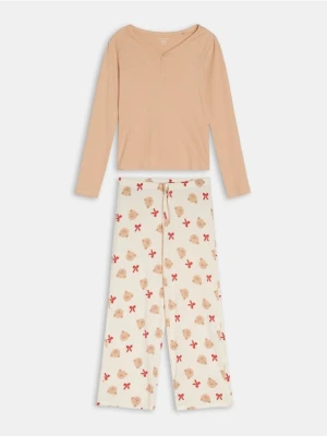 Sinsay - Bawełniana piżama dwuczęściowa z motywem świątecznym - czerwony