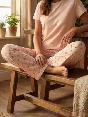 Sinsay - Bawełniana piżama dwuczęściowa z motywem wiśni - różowy