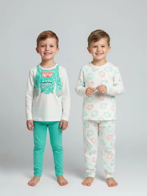 Sinsay - Bawełniana piżama dwuczęściowa z nadrukiem 2 pack - kremowy