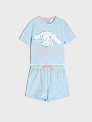 Sinsay - Bawełniana piżama dwuczęściowa z nadrukiem Cinnamoroll - błękitny