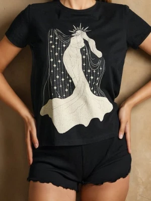 Sinsay - Bawełniana piżama dwuczęściowa z nadrukiem - czarny