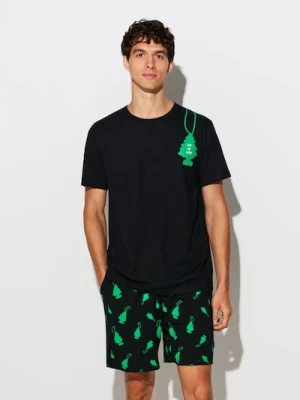 Sinsay - Bawełniana piżama dwuczęściowa z nadrukiem - czarny