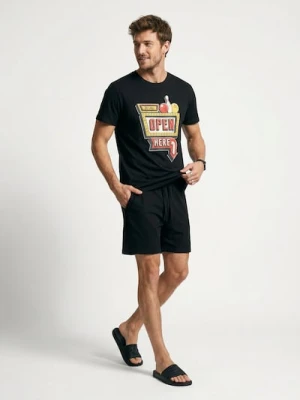 Sinsay - Bawełniana piżama dwuczęściowa z nadrukiem - czarny