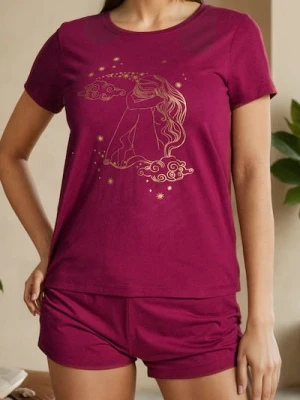 Sinsay - Bawełniana piżama dwuczęściowa z nadrukiem - czerwony