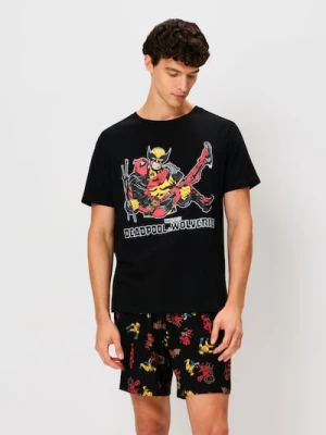 Sinsay - Bawełniana piżama dwuczęściowa z nadrukiem Deadpool & Wolverine - czarny