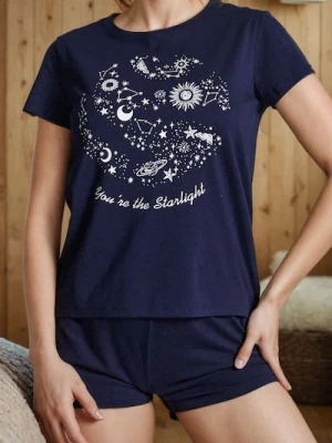 Sinsay - Bawełniana piżama dwuczęściowa z nadrukiem - fioletowy