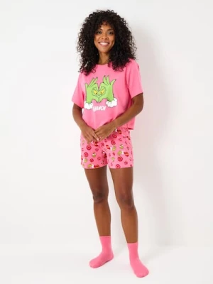 Sinsay - Bawełniana piżama dwuczęściowa z nadrukiem Grinch - różowy