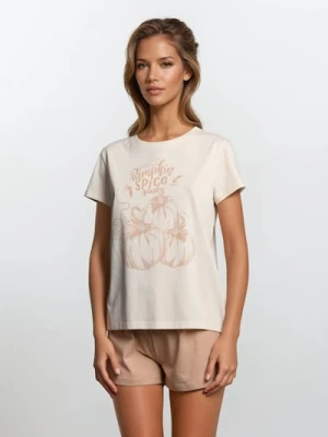 Sinsay - Bawełniana piżama dwuczęściowa z nadrukiem halloweenowym - kremowy