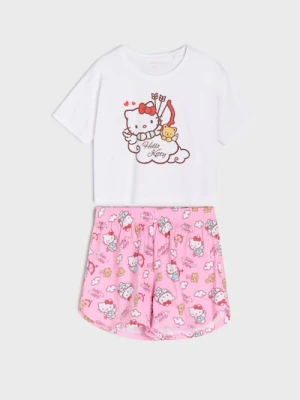 Sinsay - Bawełniana piżama dwuczęściowa z nadrukiem Hello Kitty - biały