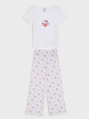 Sinsay - Bawełniana piżama dwuczęściowa z nadrukiem Hello Kitty - biały