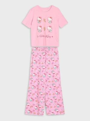 Sinsay - Bawełniana piżama dwuczęściowa z nadrukiem Hello Kitty - różowy