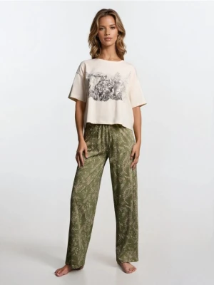 Sinsay - Bawełniana piżama dwuczęściowa z nadrukiem - kremowy