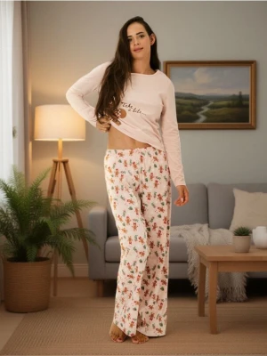 Sinsay - Bawełniana piżama dwuczęściowa z nadrukiem - kremowy