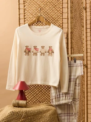 Sinsay - Bawełniana piżama dwuczęściowa z nadrukiem - kremowy