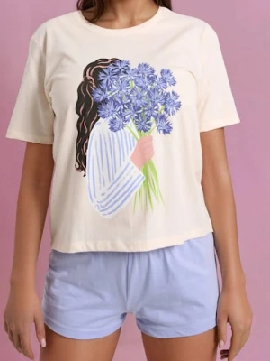 Sinsay - Bawełniana piżama dwuczęściowa z nadrukiem - kremowy