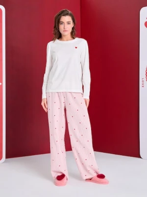 Sinsay - Bawełniana piżama dwuczęściowa z nadrukiem - kremowy