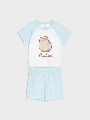 Sinsay - Bawełniana piżama dwuczęściowa z nadrukiem Pusheen the Cat - błękitny