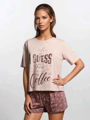 Sinsay - Bawełniana piżama dwuczęściowa z nadrukiem - różowy