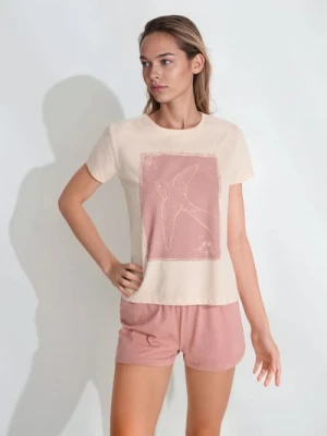 Sinsay - Bawełniana piżama dwuczęściowa z nadrukiem - różowy