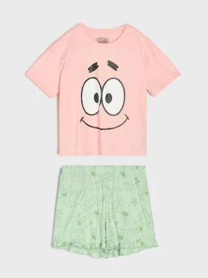 Sinsay - Bawełniana piżama dwuczęściowa z nadrukiem SpongeBob - różowy