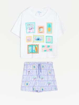 Sinsay - Bawełniana piżama dwuczęściowa z nadrukiem Stitch - biały