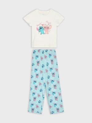 Sinsay - Bawełniana piżama dwuczęściowa z nadrukiem Stitch - kremowy