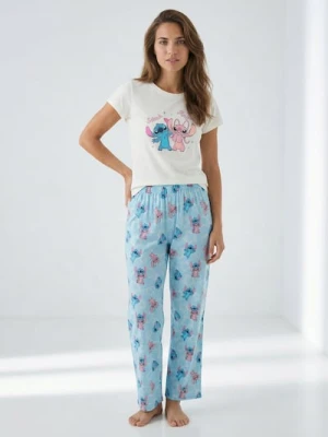 Sinsay - Bawełniana piżama dwuczęściowa z nadrukiem Stitch - kremowy