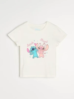 Sinsay - Bawełniana piżama dwuczęściowa z nadrukiem Stitch - kremowy