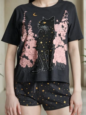 Sinsay - Bawełniana piżama dwuczęściowa z nadrukiem - szary