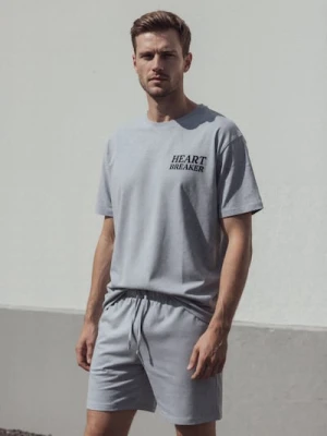 Sinsay - Bawełniana piżama dwuczęściowa z nadrukiem - szary