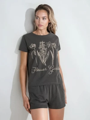 Sinsay - Bawełniana piżama dwuczęściowa z nadrukiem - szary