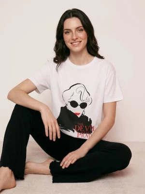 Sinsay - Bawełniana piżama dwuczęściowa z nadrukiem The Devil Wears Prada - biały