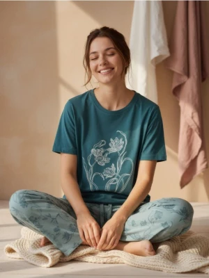 Sinsay - Bawełniana piżama dwuczęściowa z nadrukiem - zielony