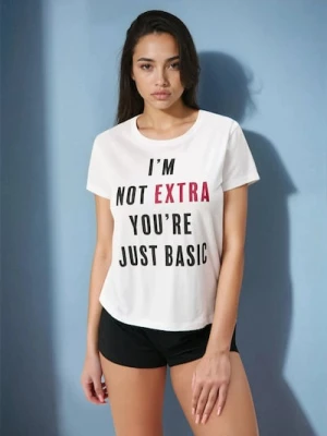 Sinsay - Bawełniana piżama dwuczęściowa z napisem - biały