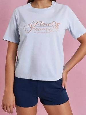 Sinsay - Bawełniana piżama dwuczęściowa z napisem - błękitny