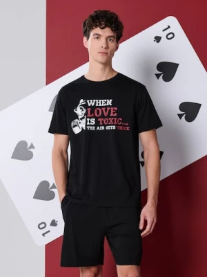 Sinsay - Bawełniana piżama dwuczęściowa z napisem - czarny