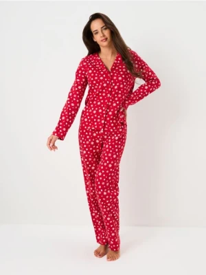 Sinsay - Bawełniana piżama dwuczęściowa ze wzorem - czerwony