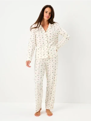 Sinsay - Bawełniana piżama dwuczęściowa ze wzorem - kremowy