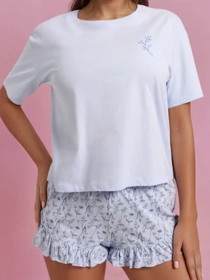 Sinsay - Bawełniana piżama dwuczęściowa ze wzorkiem - błękitny