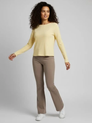 Sinsay - Bawełniana prążkowana bluzka z długim rękawem - żółty