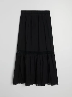 Sinsay - Bawełniana spódnica midi z ażurowymi elementami - czarny