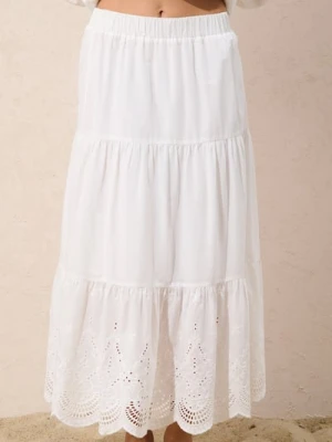 Sinsay - Bawełniana spódnica midi z efektem stopniowania - biały