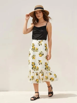 Sinsay - Bawełniana spódnica midi z falbanami w cytryny - wielobarwny