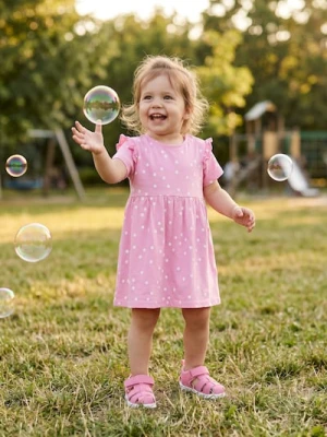 Sinsay - Bawełniana sukienka babydoll w kropki - różowy