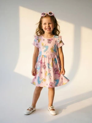 Sinsay - Bawełniana sukienka dresowa Alice in Wonderland - różowy