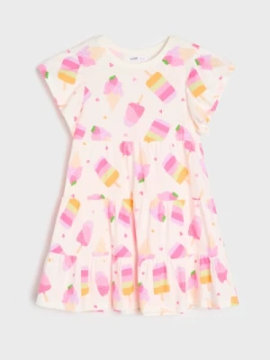 Sinsay - Bawełniana sukienka dresowa - kremowy