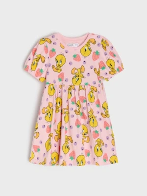Sinsay - Bawełniana sukienka Looney Tunes - różowy