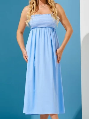 Sinsay - Bawełniana sukienka midi na ramiączkach - błękitny